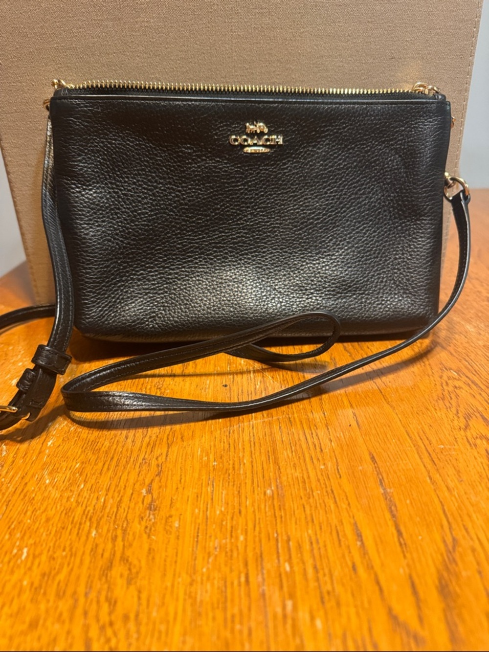Coach Black Pebbled Leather Crossbody with Gold Logo